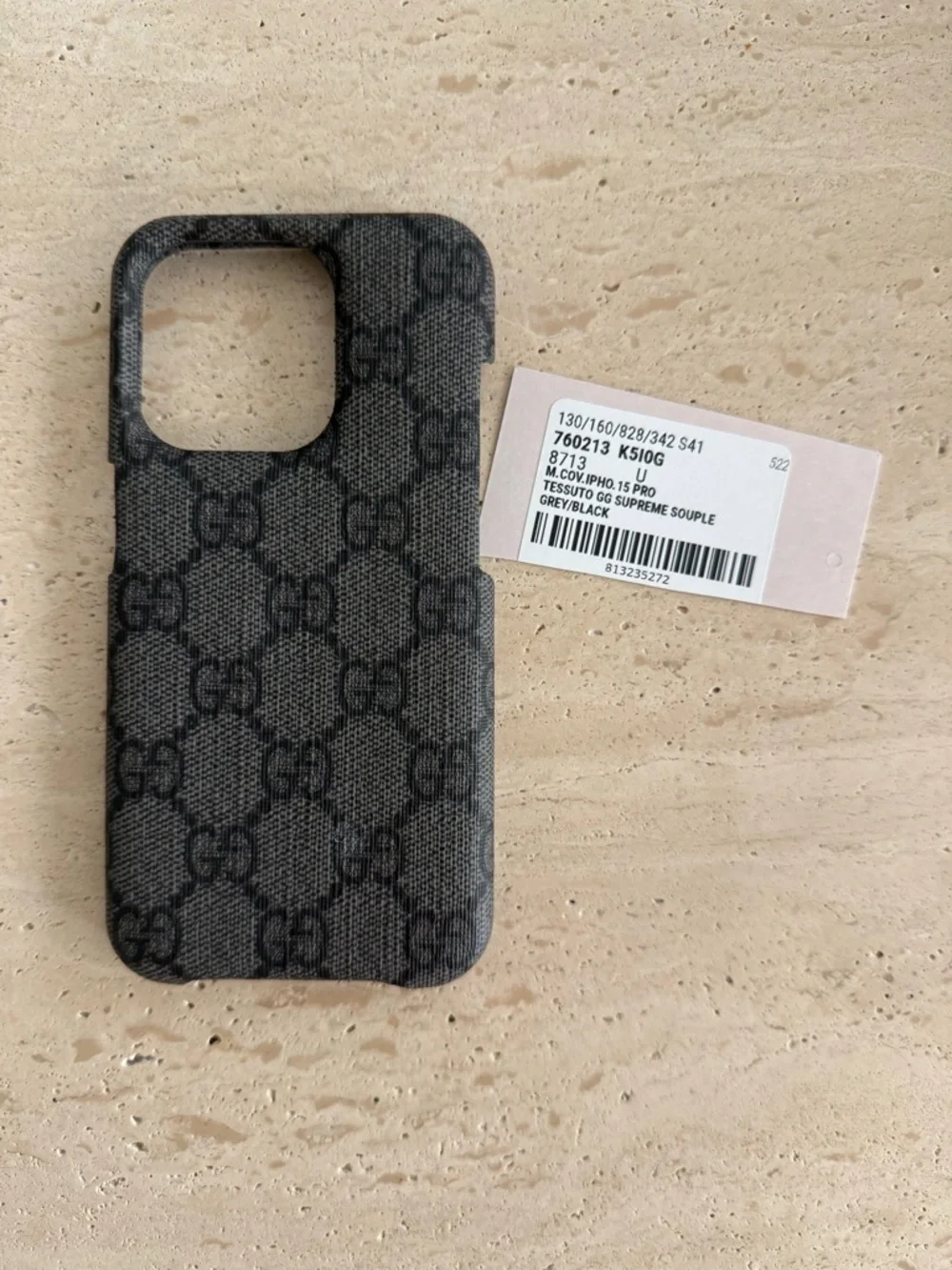 NWT Authentic Gucci Ophidia GG Supreme iPhone 15 Pro Case Grey/Black